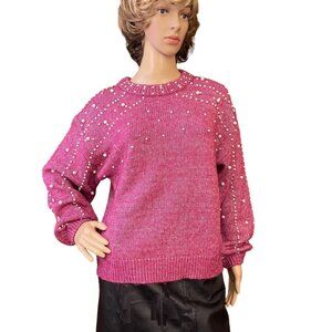 Mod X Long Sleeve Sweater Womens size L with Faux Pearl Embellishments